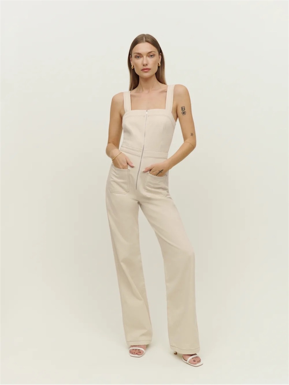 Reformation Cream Cotton Twill Jumpsuit